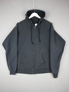 Hanes Ecosmart Vintage Faded Black ZIp Up Hoodie Large Y2K